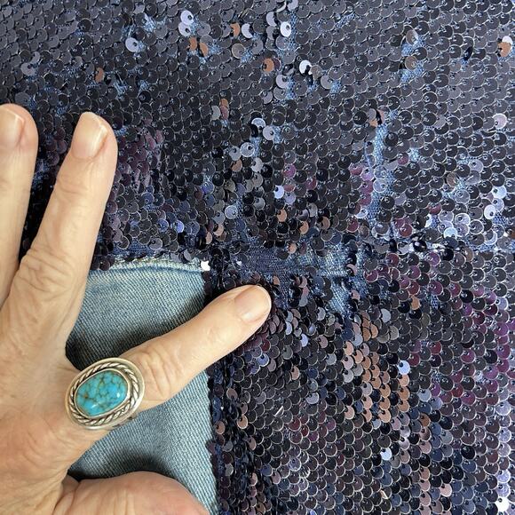 Bee & Ceci Size M Oversized Distressed Sequin Embroidered Jean Jacket - Picture 5 of 8